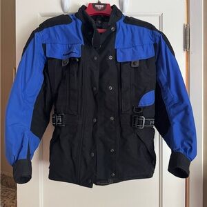 Men's Black and Blue Motorcycle Jacket and Pants set